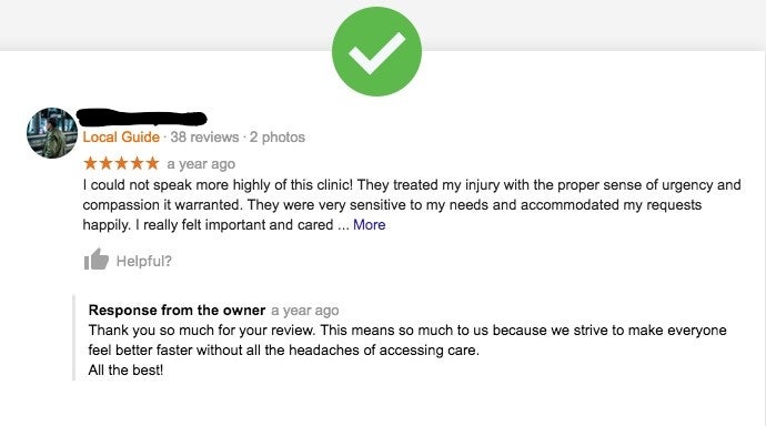 Example of a HIPAA-compliant response to an online review