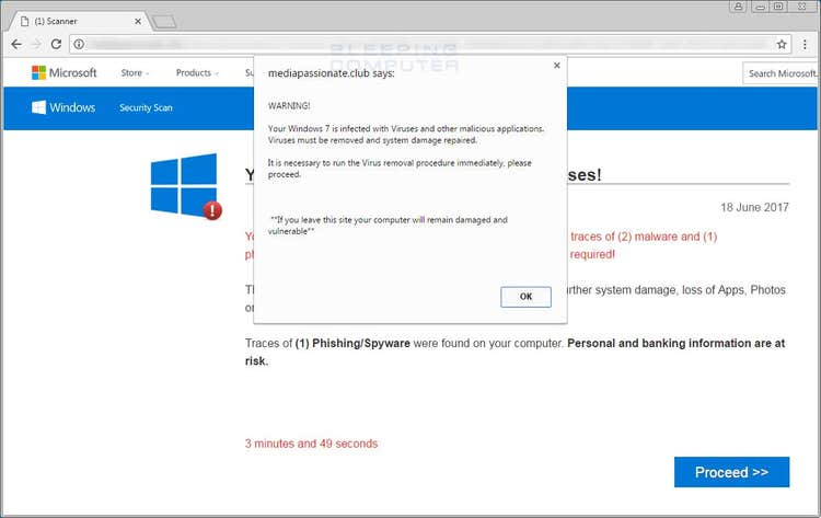 Screenshot of popup scareware.
