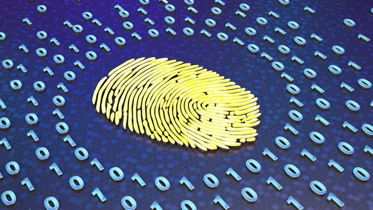 Digital Finger Print with Binary Code. 3D Render