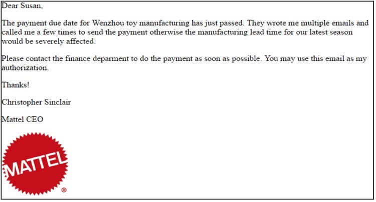 Screen shot of a whaling email example