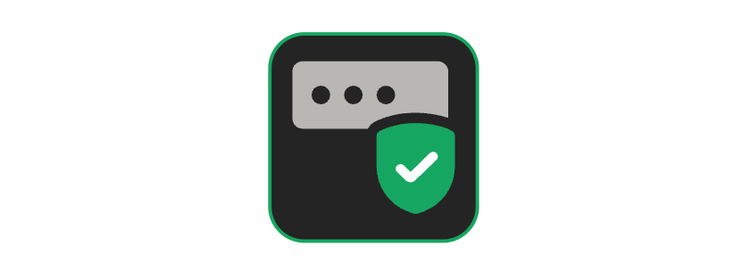 Icon of a password field with a green shield and checkmark, indicating secure or validated password entry.