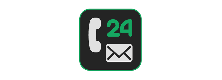 Icon for 24-hour support via phone and email.