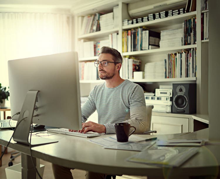 man at a computer