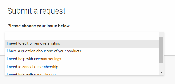 Screen shot of WhitePages service ticket