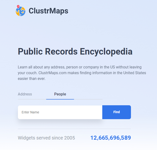 Screen shot of Clustrmaps homepage.