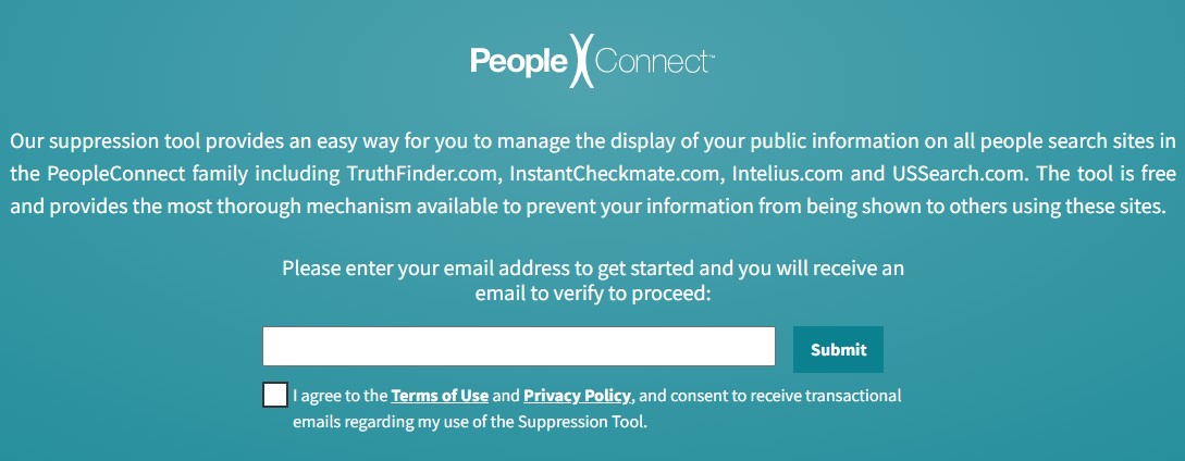 Screen shot of the People Connect Suppression Tool page