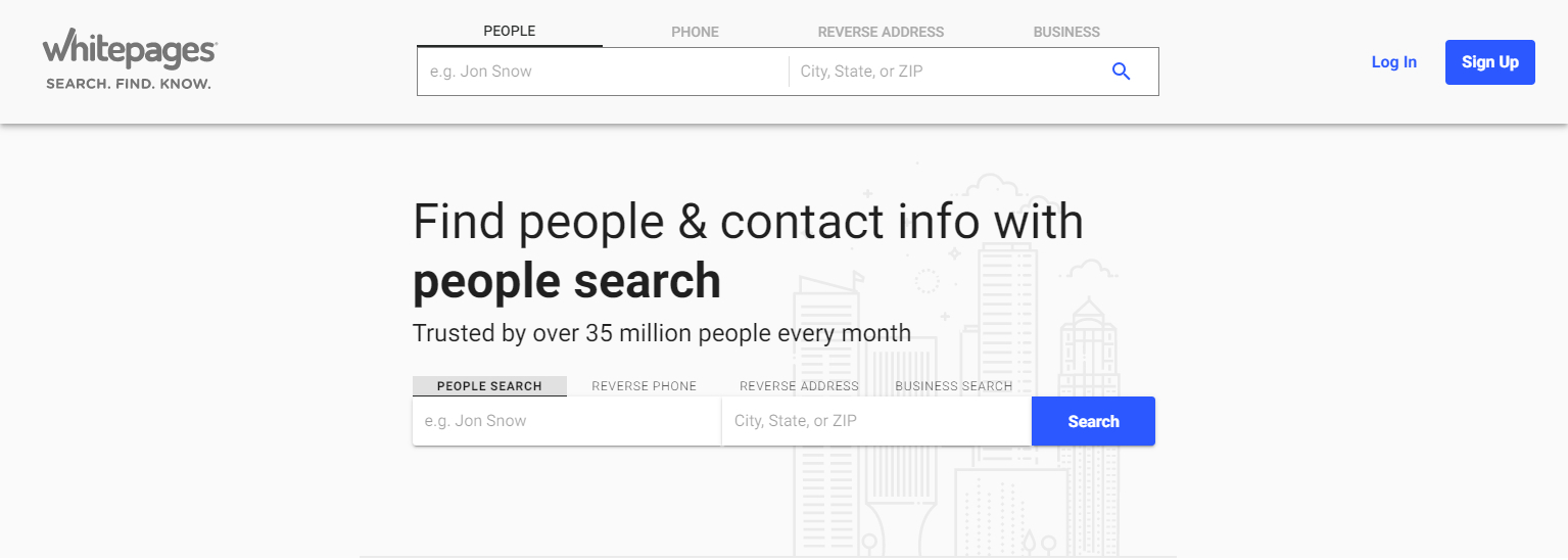 Screen shot of Whitepages search field