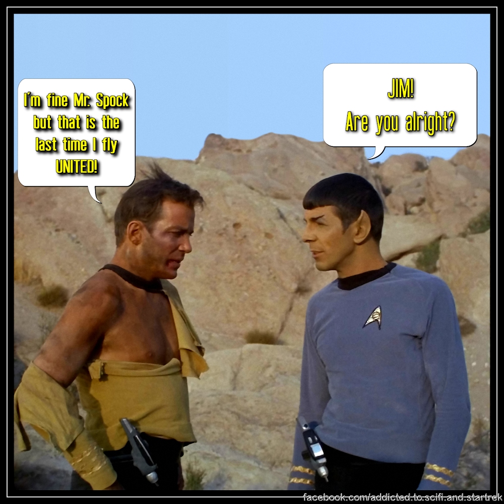 Captain Kirk and Mr. Spock meme about United beating up its customers