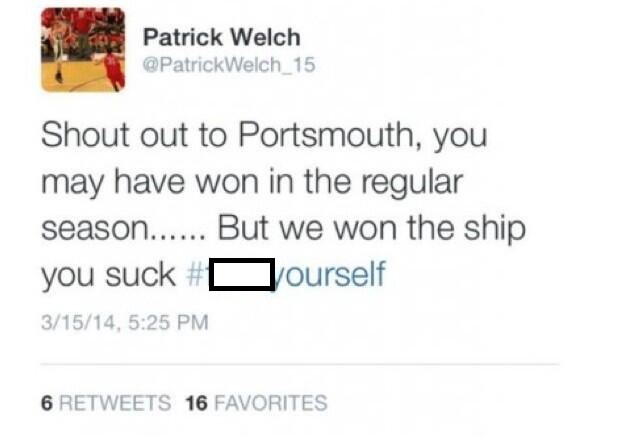 Screenshot of rude tweet by high school basketball player.