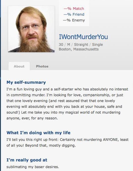 Dating profile of obvious murderer