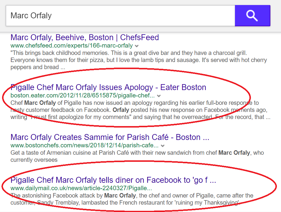 Screenshot of Marc Orfaly search results