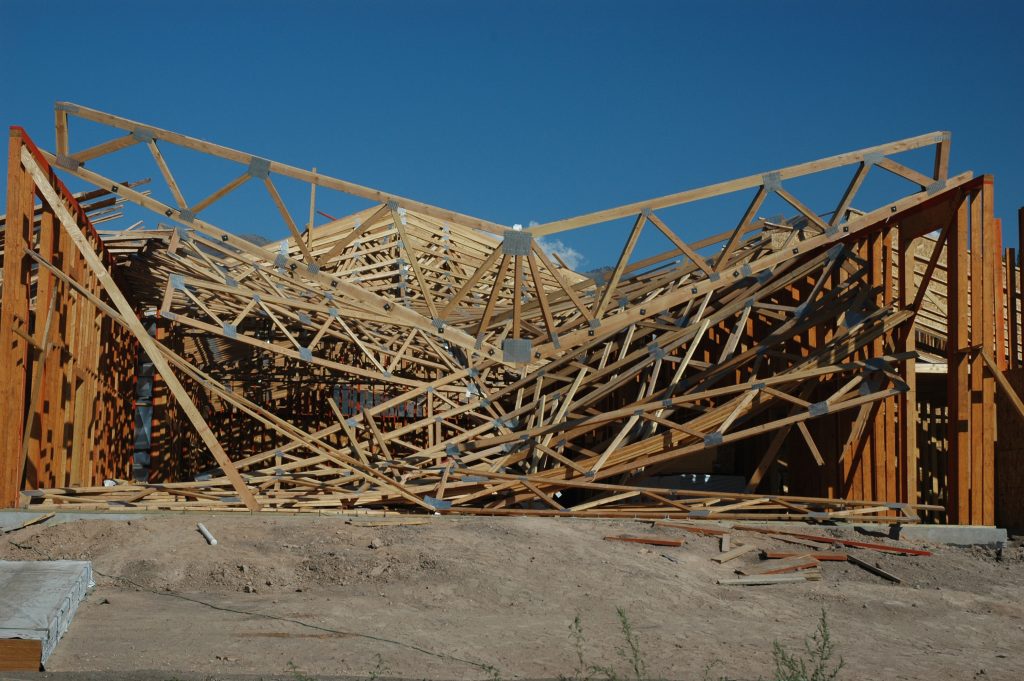 A new construction site destroyed by a wind storm