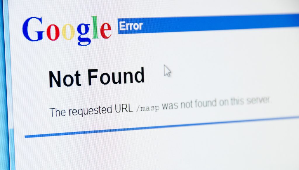 Denver USA - May 27, 2011: Official website of the Google with its logo. Showing Error 404 - Not Found search results. Shot on a color LCD monitor