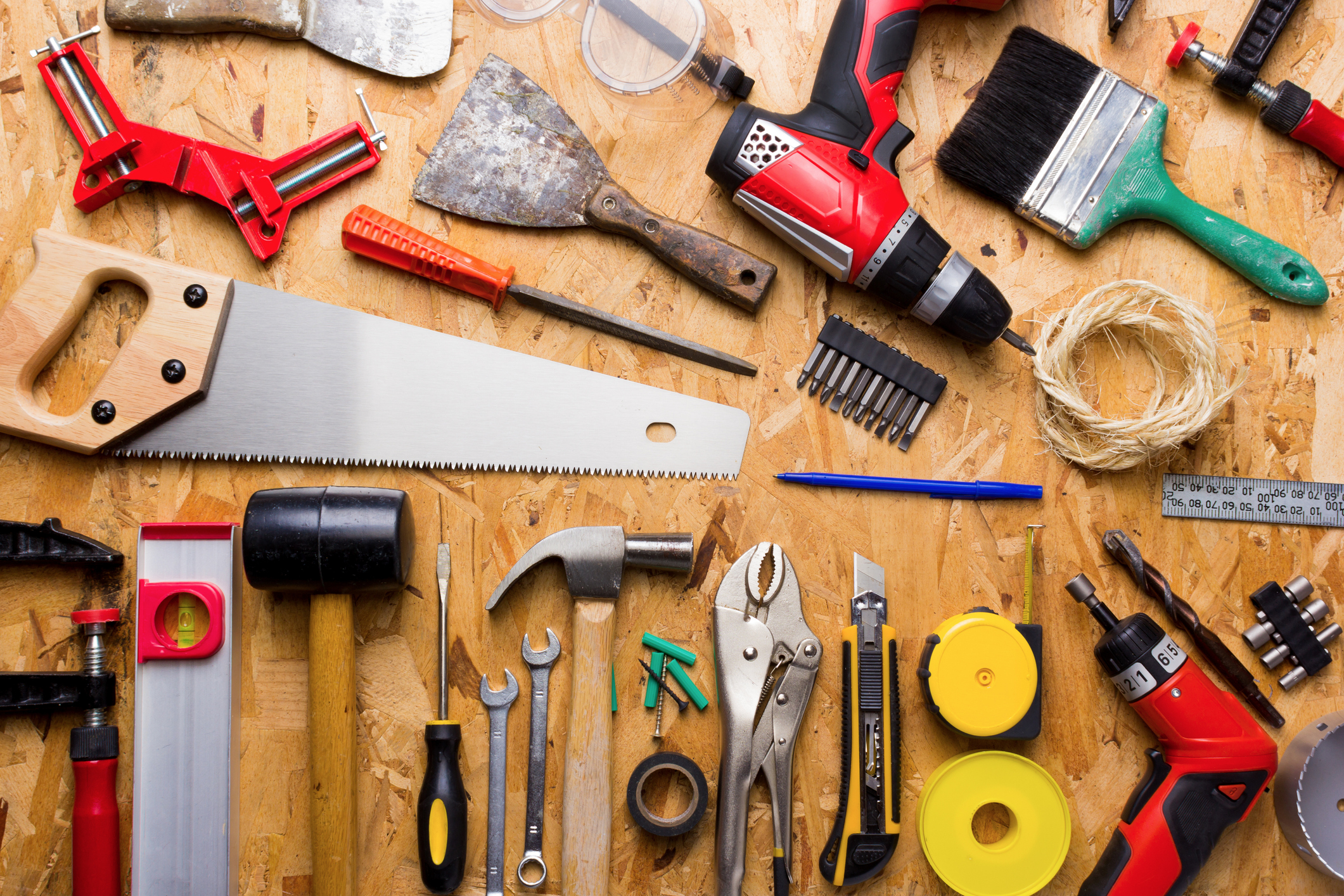 tools on wooden background