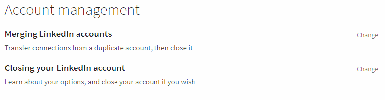 Screenshot of LinkedIn's Close your account page.