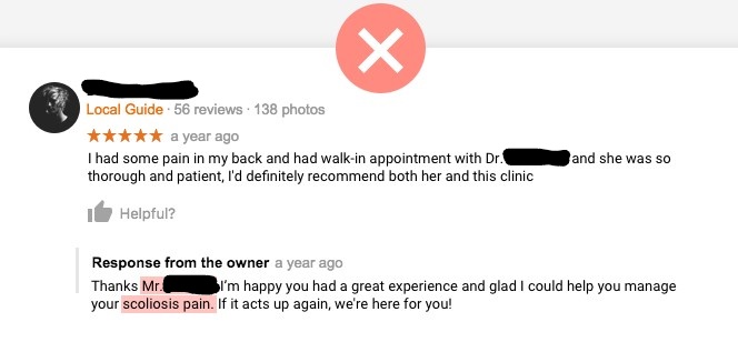 Example of a non-HIPAA-compliant response to an online review