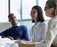 woman leading business meeting