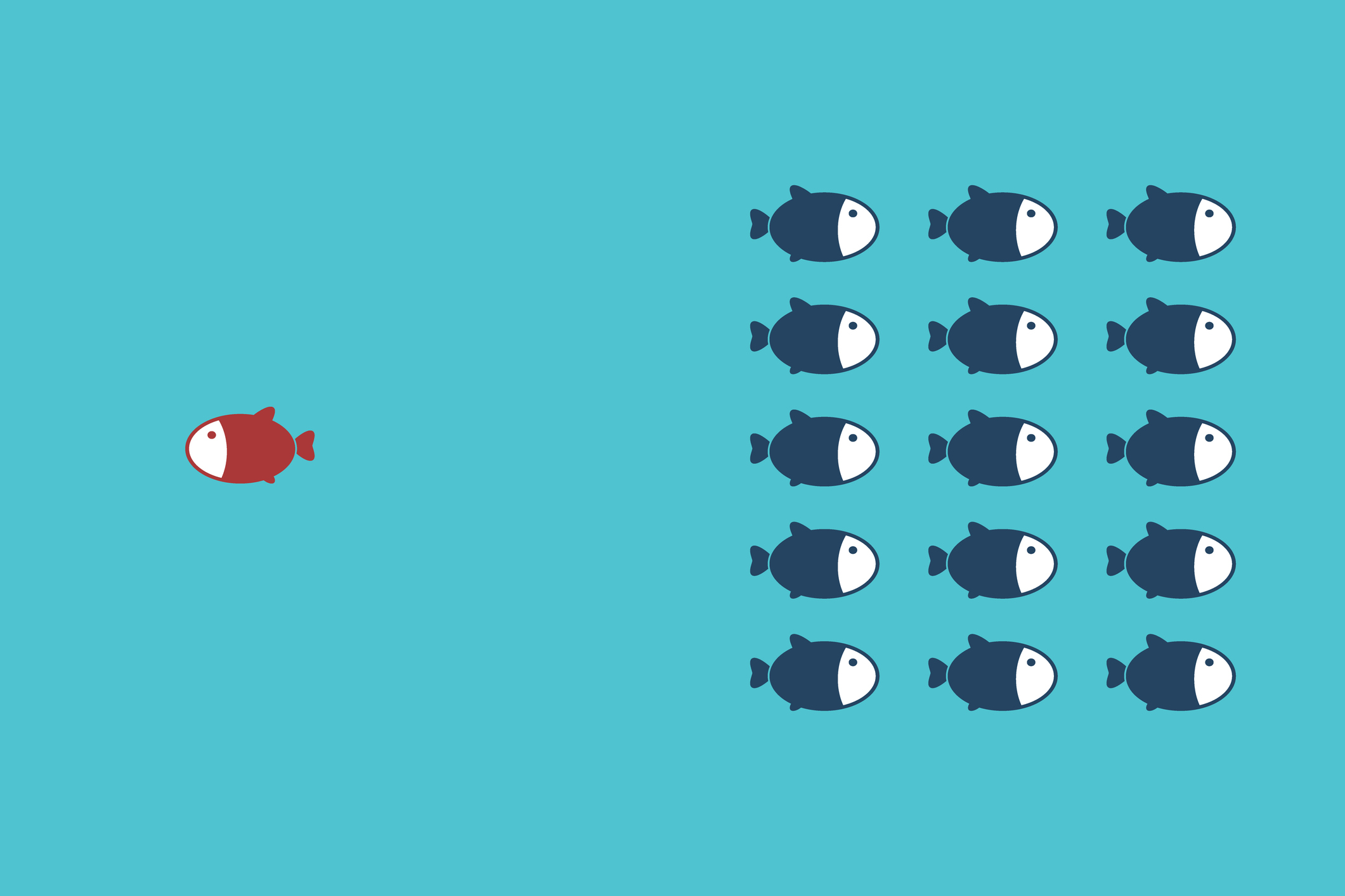 Think differently - Being different, standing out from the crowd -The graphic of fish also represents the concept of individuality , confidence, uniqueness, innovation, creativity.