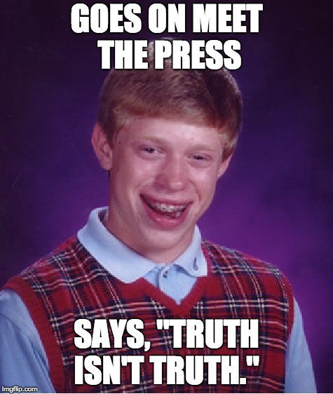 Meme of awkward boy with braces saying truth isn't truth