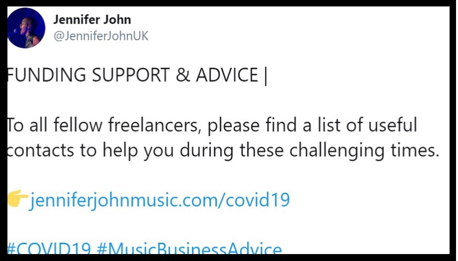 Screenshot of tweet offering support to freelancers.