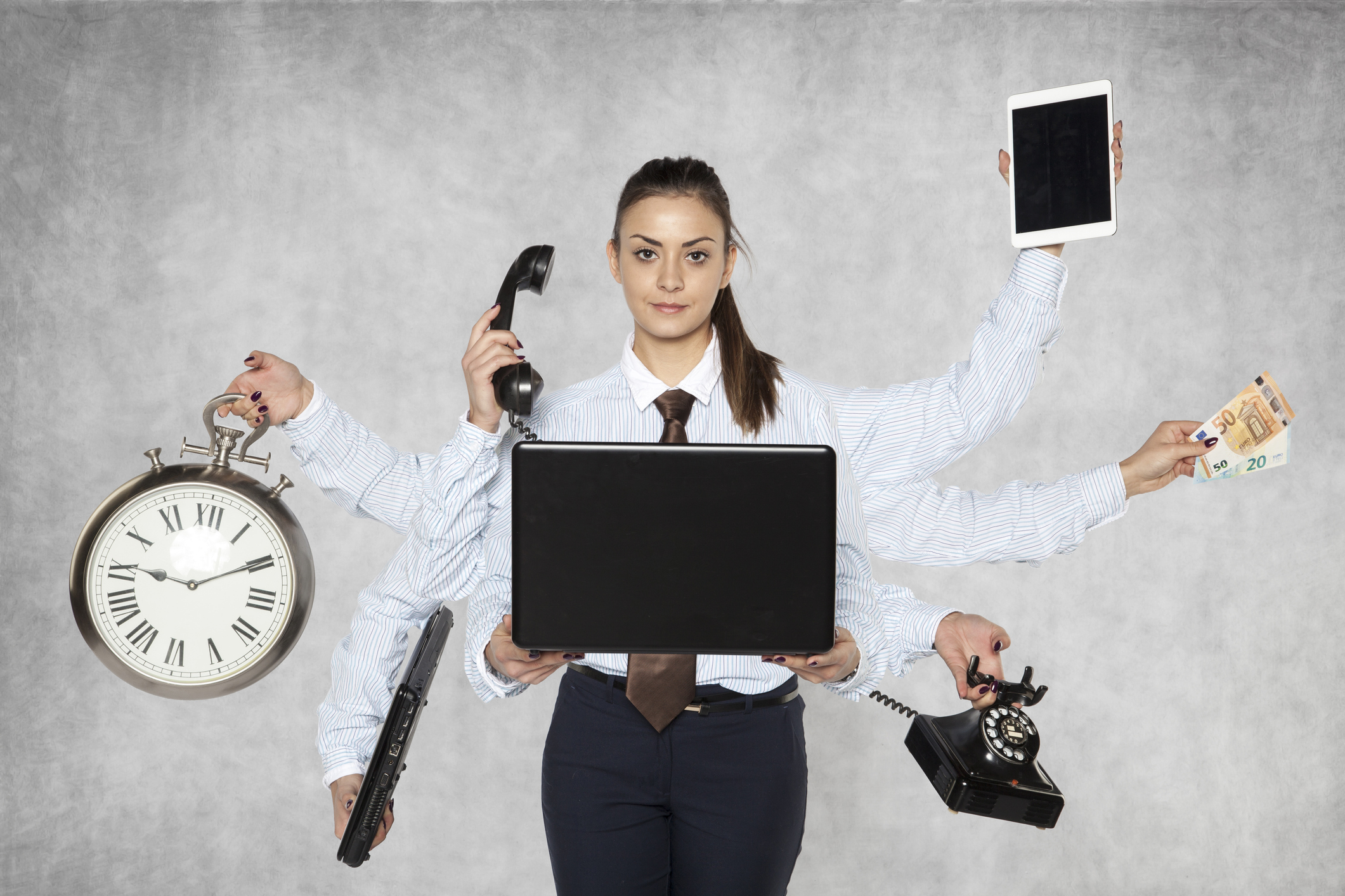 modern businesswoman replaces several people at once