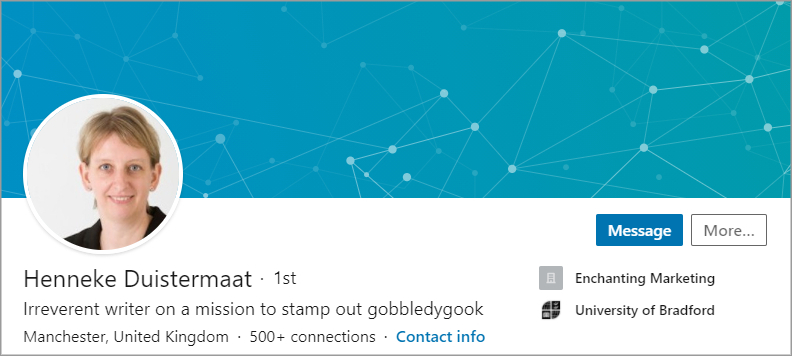 Screen shot of Henneke Duistermaat's LinkedIn headline and photo