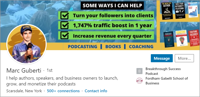 Screen shot of Marc Guberti's LinkedIn headline and photo