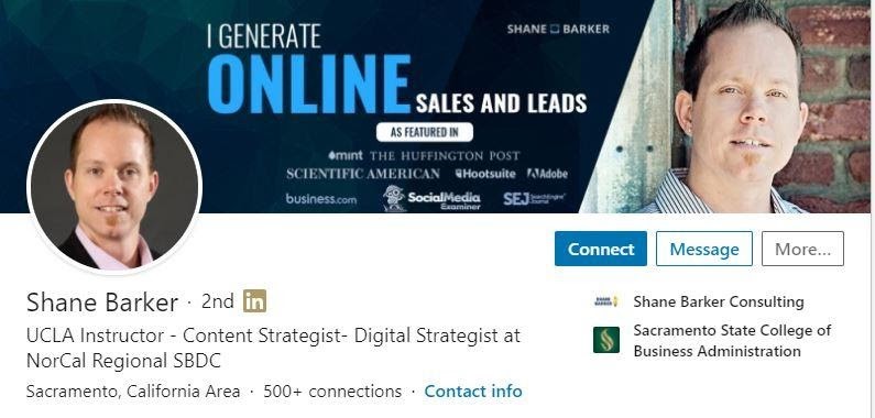 Screen shot of Shane Barker's LinkedIn profile headline