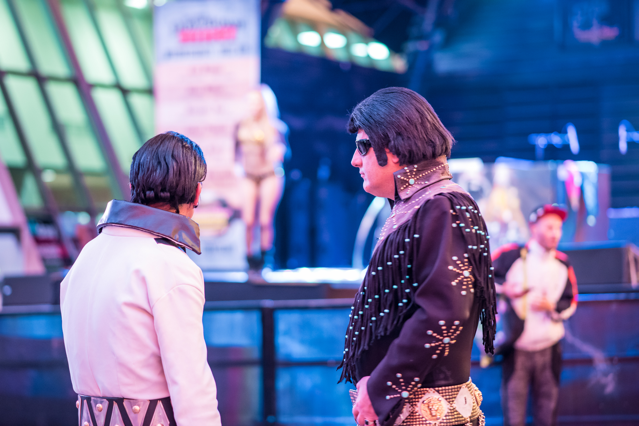 Two Elvis impersonators hanging out at the historic Fremont Street Experience, downtown Las Vegas. 