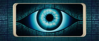 The all-seeing eye of Big brother in your smartphone, concept of permanent global covert surveillance using mobile devices, security of computer systems and networks, privacy