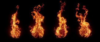 Set of burning hot fire flames isolated on black